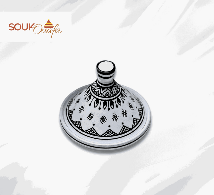 Authentic Handcrafted Black-Patterned Moroccan Ceramic Serving Tagine (13.5cm)