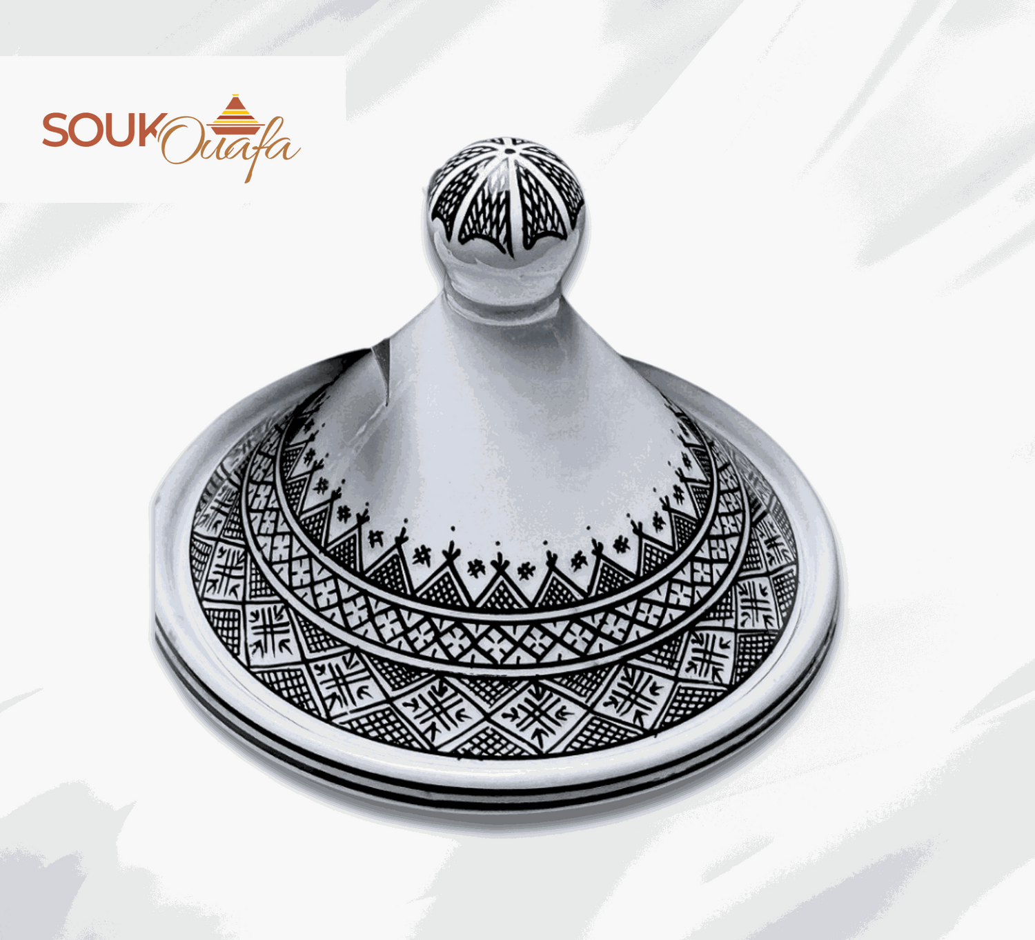 Authentic Handcrafted Black-Patterned Moroccan Ceramic Serving Tagine (22cm)