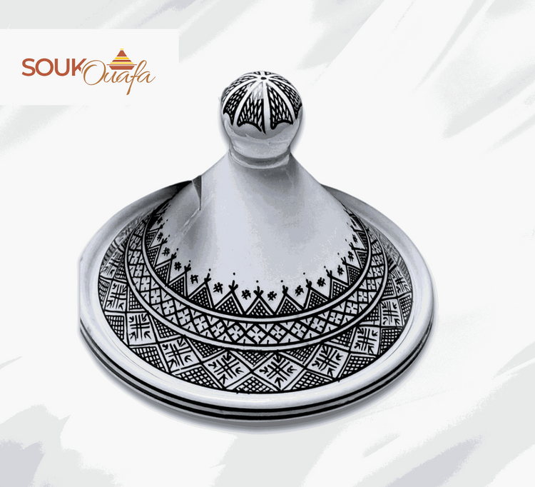 Authentic Handcrafted Black-Patterned Moroccan Ceramic Serving Tagine (22cm)