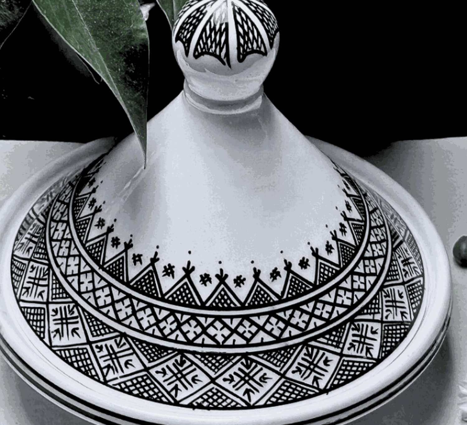 Authentic Handcrafted Black-Patterned Moroccan Ceramic Serving Tagine (22cm)