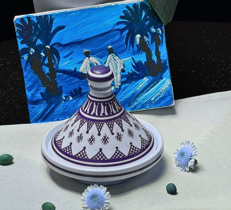 Authentic Handcrafted Blue-Patterned Moroccan Ceramic Serving Tagine (13.5cm)