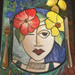 Moroccan Pottery - Hand Painted Rectangular Plate of Woman with Flower in Hair
