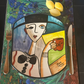 Moroccan Pottery - Hand Painted Rectangular Plate of Woman with Hat