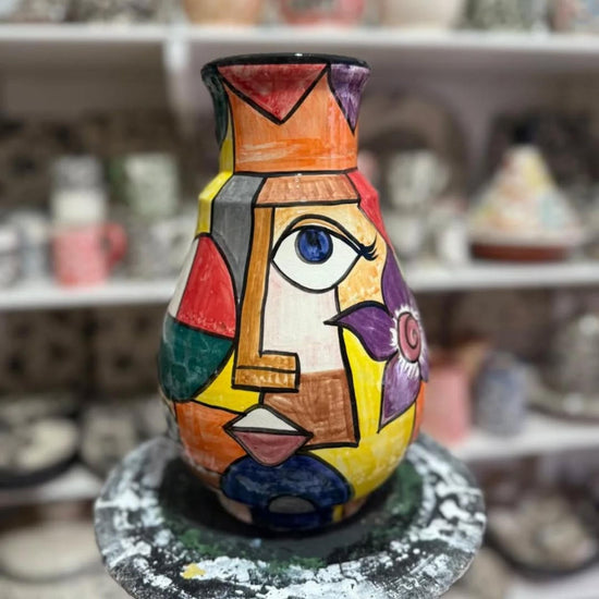 Hand-Painted Abstract Ceramic Vase – Picasso-Inspired Moroccan Pottery