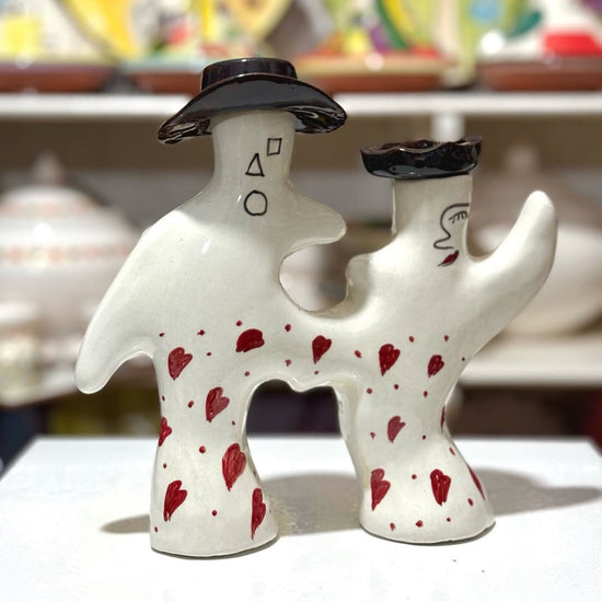 Handmade Abstract Couple Ceramic Sculpture – Moroccan Artisan Pottery